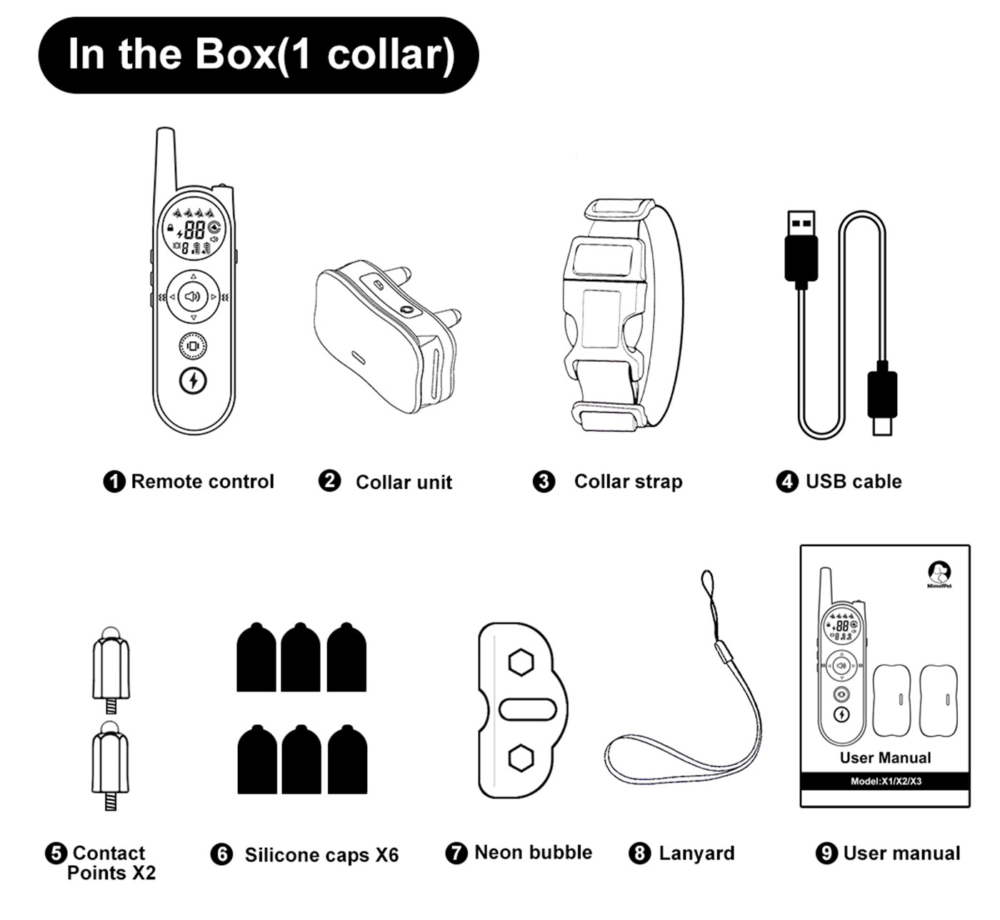 ¿Cuáles son las especificaciones y los accesorios de un collar de adiestramiento para perros cerca inalámbrica para perros-01 (1)